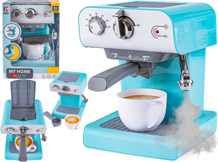 Espressor de jucărie pentru copii cu spumare a laptelui, abur, lumină și sunet