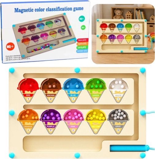 Labirint magnetic din lemn Montessori pentru sortarea culorilor