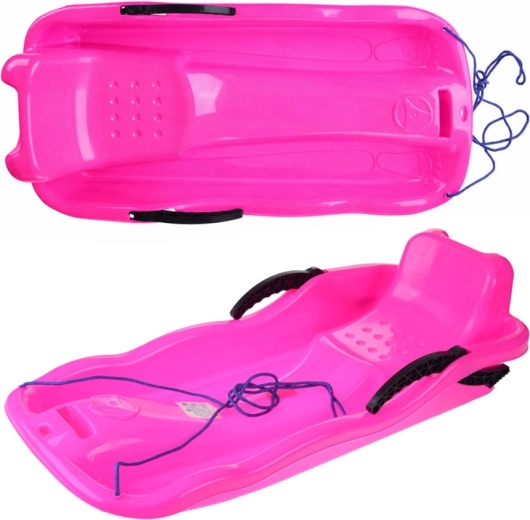 Sanie din plastic pentru zăpadă, cu șnur și frâne, roz – Roz