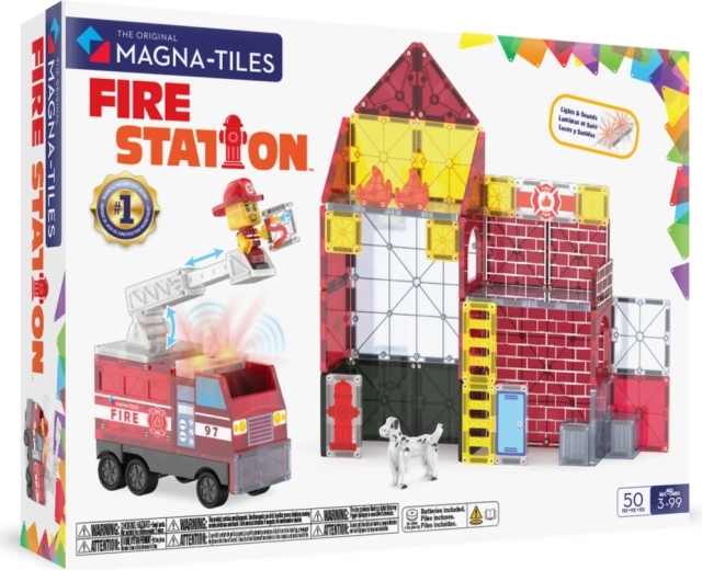 MAGNA-TILES set de construcție magnetic – Stație de pompieri (50 de piese)