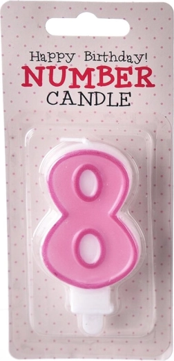 Lumânare pentru tort cifra 8, roz, 7 cm