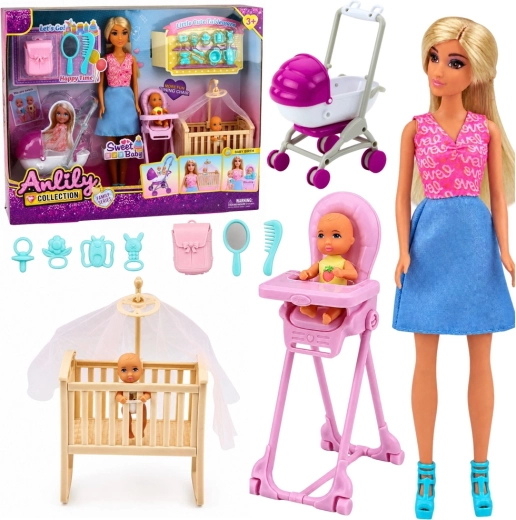 Set păpușă Anlily mamă cu gemeni și accesorii