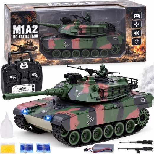Tanc Abrams M1A1 RC controlat de la distanță 2,4 GHz 45 cm – tragere, fum, sunet și lumini