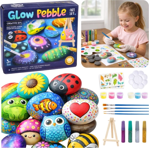 Set creativ pentru pictarea pietrelor cu efect fosforescent pentru copii