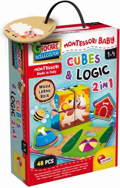 Cuburi de lemn Montessori cu animale pentru logică