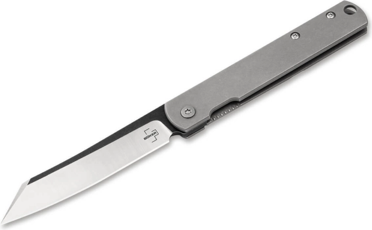 Böker Plus Zenshin cuțit de buzunar 7,5 cm Stonewash din oțel inoxidabil cu clemă