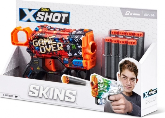 X-Shot Skins Menace – pistolă pentru săgeți din spumă, model B (8 săgeți)