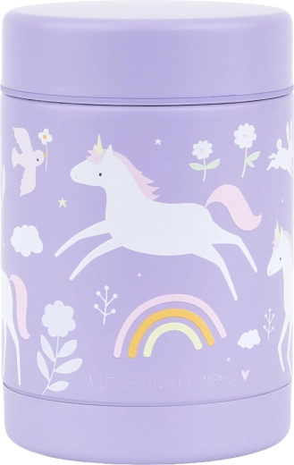 A Little Lovely Company caserolă izolată din oțel inoxidabil pentru mâncare, unicorni și curcubeu, 300 ml