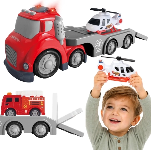Woopie City Truck autospecială de remorcare pentru pompieri cu elicopter și efecte sonore