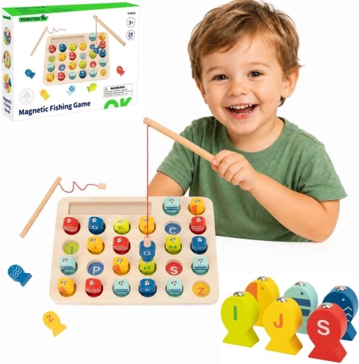 Joc magnetic de pescuit din lemn cu litere Tooky Toy