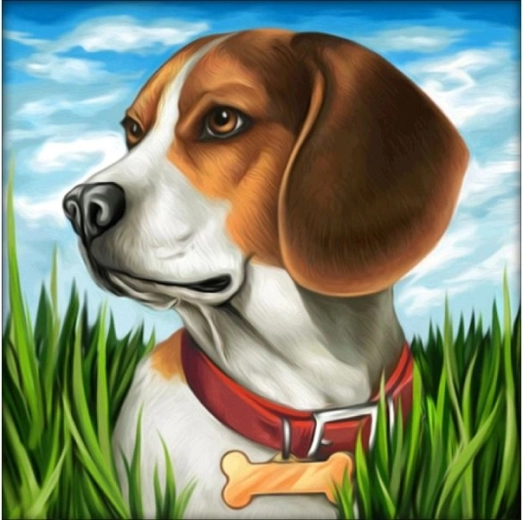 Mozaic cu diamante (diamond painting) câine Beagle 30 × 30 cm - 1 buc