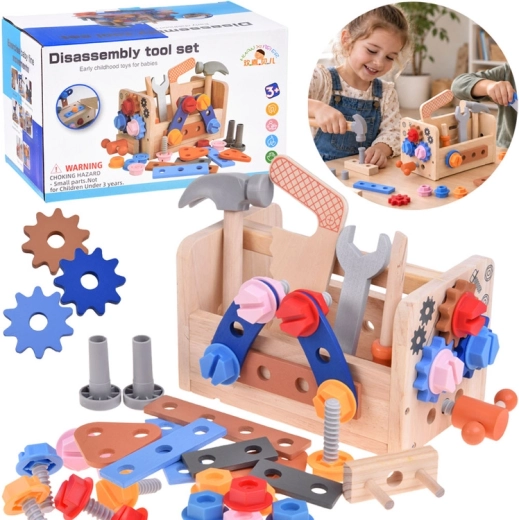 Cufăr din lemn pentru copii cu unelte și mini atelier