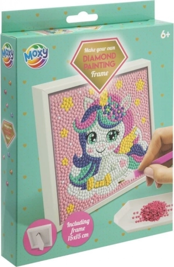 pictură cu diamante pe ramă unicorn 15 × 15 cm