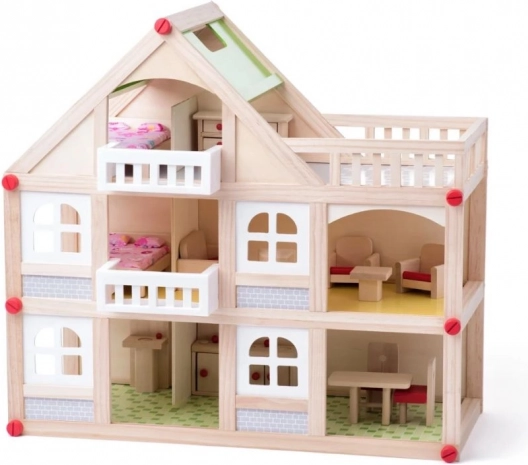 Căsuță pentru păpuși pe două niveluri cu terasă
