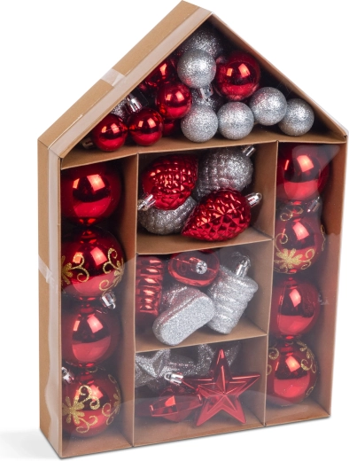 Set de ornamente de Crăciun pentru brad, roșii și argintii, 36 buc.