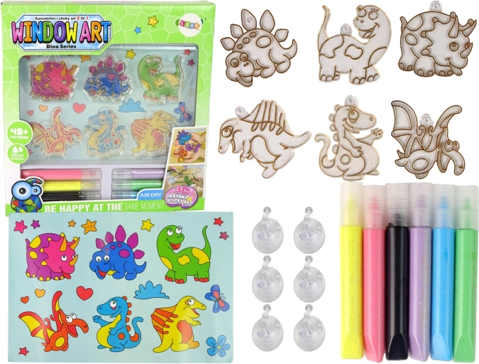 Set creativ vitralii Fusing Paint Dinozauri 3D