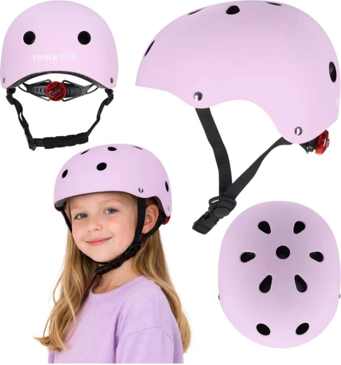 Cască de ciclism pentru copii cu LED TRIKE FIX, mărimea M (55–58 cm), mov