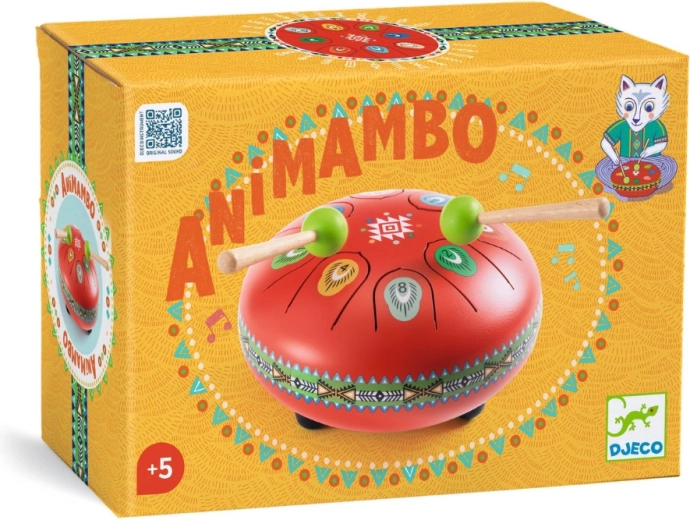 Djeco Animambo tobă cu limbă roșie cu note