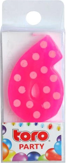 Lumânare pentru tort cifră 6 TORO cu țepușă 4,5 cm