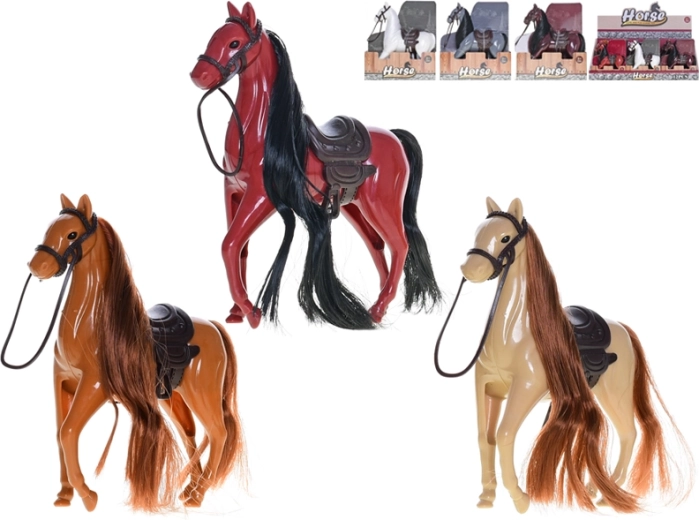 Figurină din plastic cal 12 cm cu șa și coamă de pieptănat