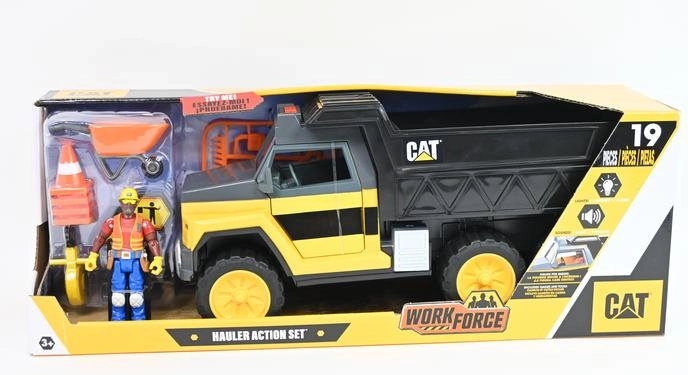 CAT camion basculant de lucru cu efecte, 34 cm, figurină și accesorii
