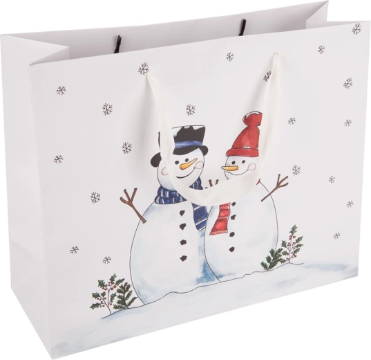 Pungă cadou din hârtie cu om de zăpadă 32 × 12 × 26 cm