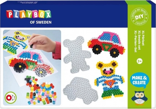 Set mărgele de călcat - mașină și ursuleț XL