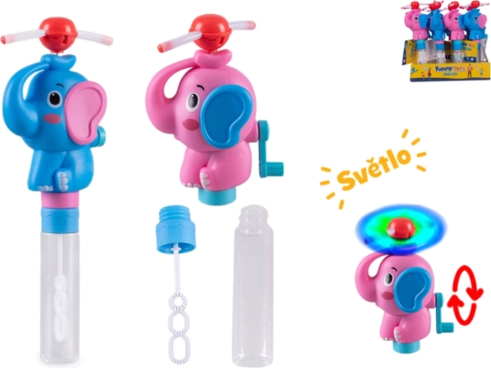 Jucărie cu bule în formă de elefant, pe baterii, cu lumină și elice 23,5 cm