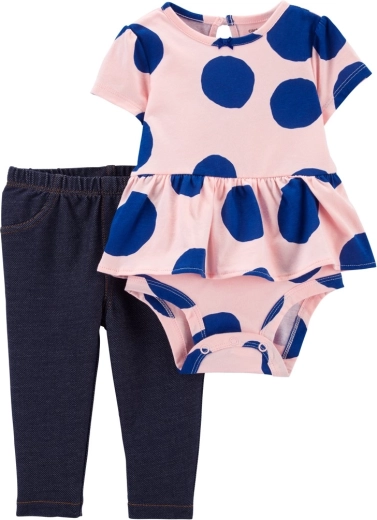 Set Carter's din 2 piese pentru bebeluș – body cu mânecă scurtă și colanți PinkBlue Dots, mărimea 56