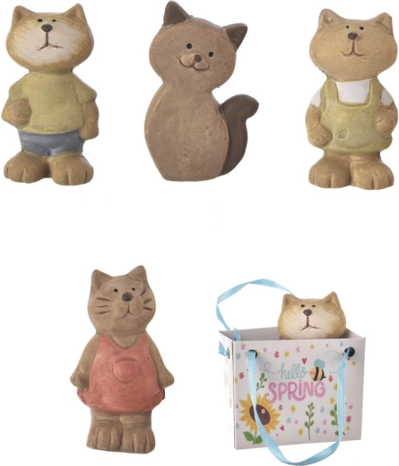 Pisică ceramică în săculeț cadou maro (asortat, 4 variante)