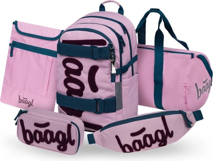 Set Baagl Skate Rose: rucsac școlar, penar, geantă sport, borsetă și husă pentru laptop GRS