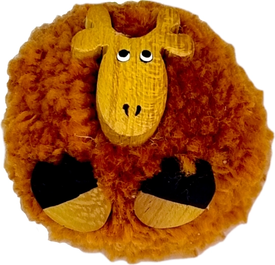 Magnet din lemn cu pompon Girafă – decorațiune realizată manual