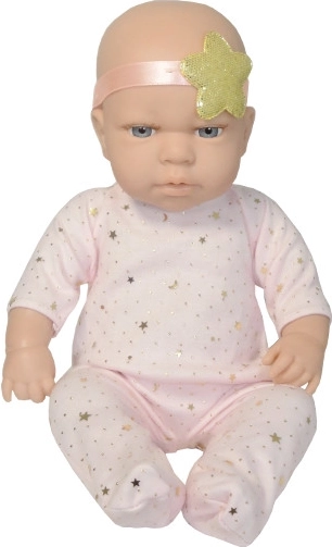 Păpușă bebeluș nou-născut în salopetă cu bentiță