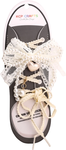 Set de accesorii decorative pentru șireturi – dantelă albă elegantă și perle
