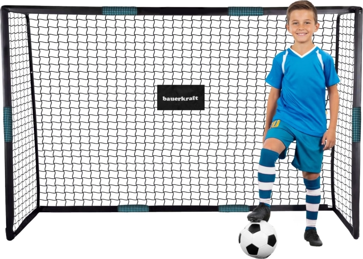 Poartă de fotbal din oțel Bauerkraft cu plasă de antrenament 180 × 120 × 60 cm negru-albastru