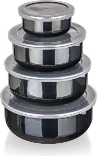 Set de boluri emailate cu capace METALIC Black, 8 piese