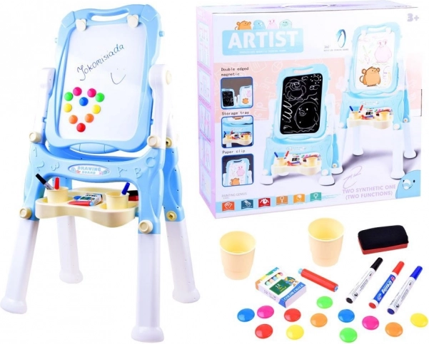 Șevalet pentru copii, reversibil, cu tablă magnetică și cu cretă – Albastru
