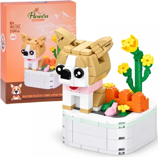 Set de construcție cu cățeluș Shiba Inu pe suport, 210 piese