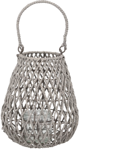 Lampion gri împletit 20 × 25 cm cu inserție de sticlă