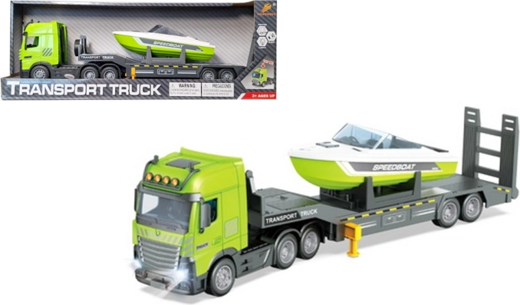 Mașină – camion de tractare cu barcă cu motor, cu lumină și sunet