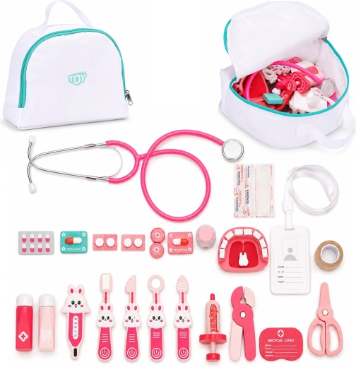 Set doctor din lemn cu geantă medicală pentru copii, 26 piese Ecotoys