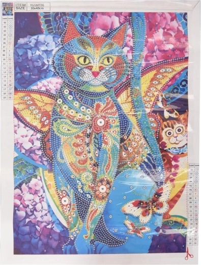Pictură cu diamante – pisică strălucitoare 30 × 40 cm