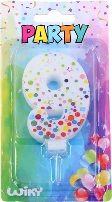 Lumânare de petrecere cifră 9 cu buline