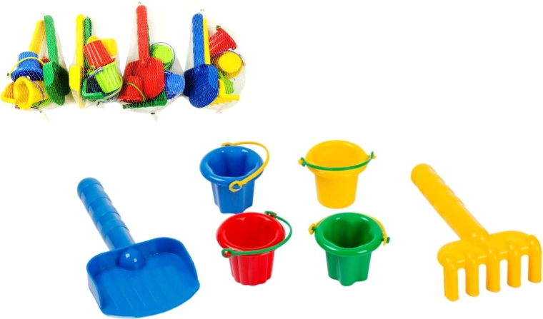 Set pentru nisip L cu lopățică, greblă și mini găletușe