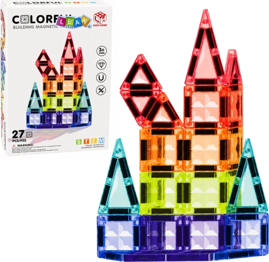 Set de construcție magnetic – panouri magnetice 3D colorate STEM, 27 de piese