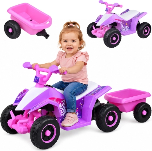 ATV electric pentru copii pe acumulator cu remorcă, cu efecte luminoase și sonore – Roz