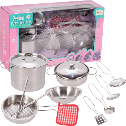 Set de veselă metalică pentru copii, 12 piese