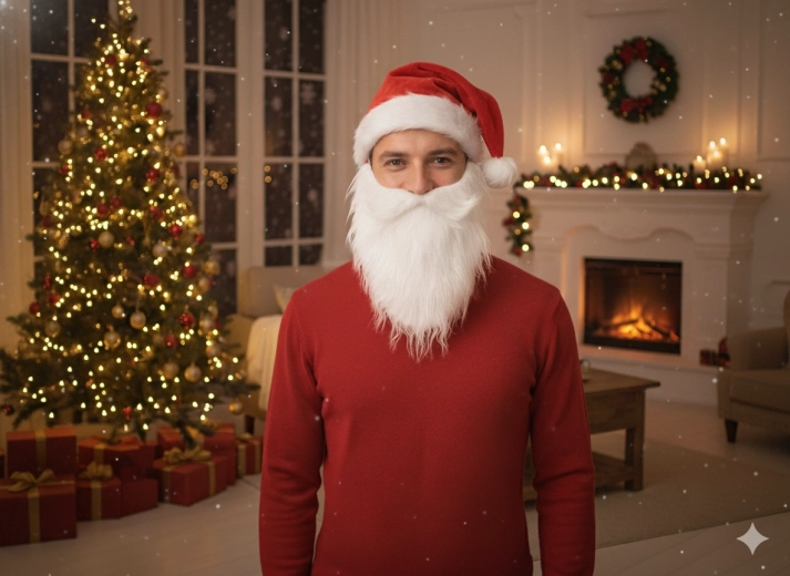 Căciulă de Moș Nicolae cu barbă