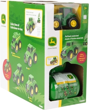 Tomy John Deere surpriză în capsulă – mini vehicul agricol cu mecanism cu tragere înapoi (pull-back)
