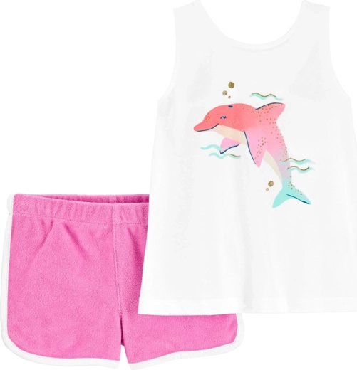 Set din două piese Carter’s: maiou și pantaloni scurți Pink Dolphin pentru fetiță (9 luni)